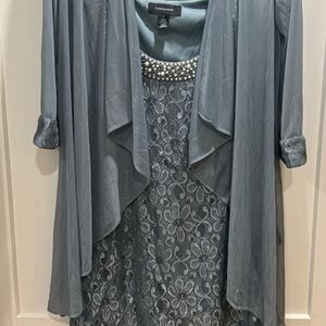 R&M Richards Blue Lace Mini Dress with Pearl Accents